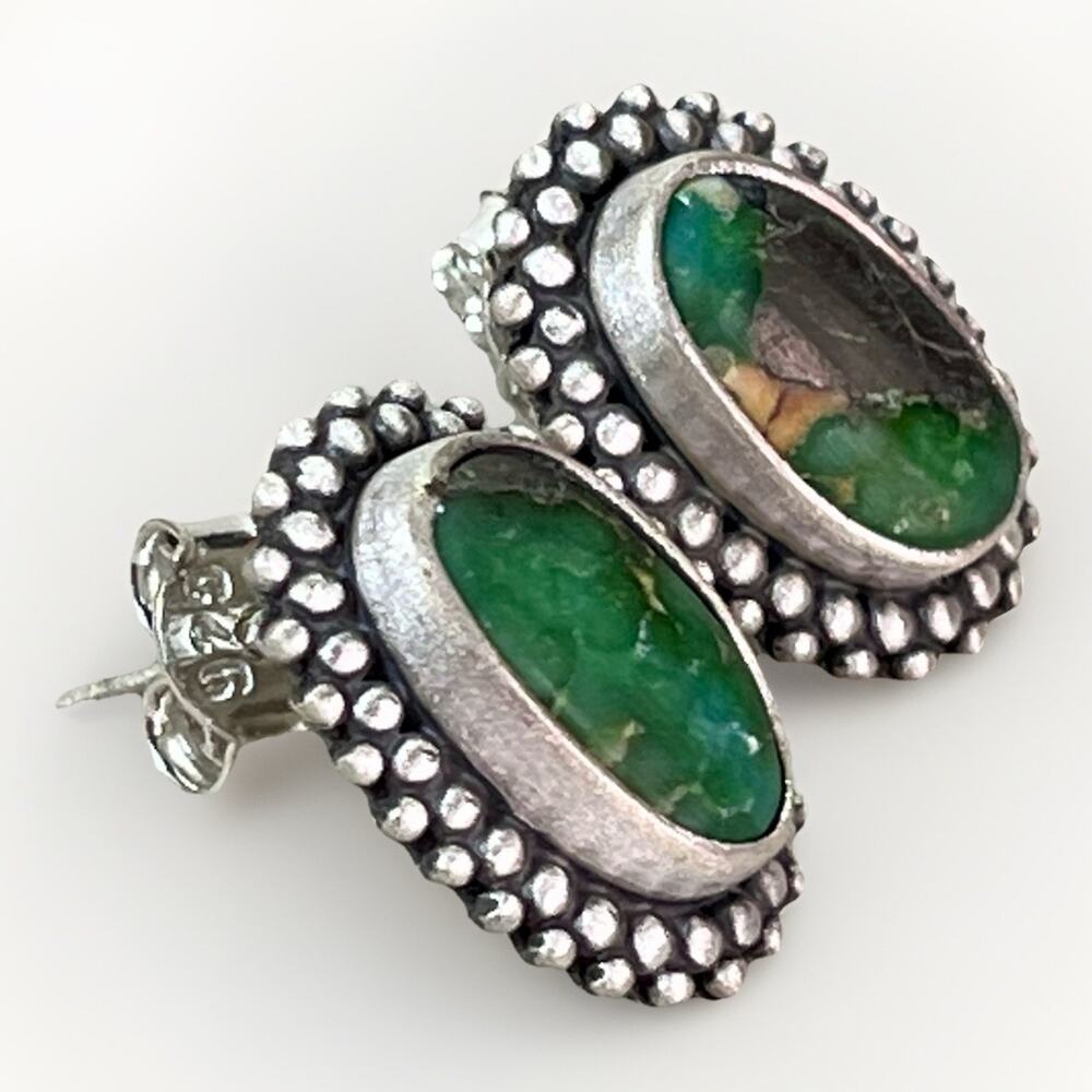 Emerald Valley Sterling Silver Green Turquoise Southwestern Stud Earrings NEW - Picture 3 of 12